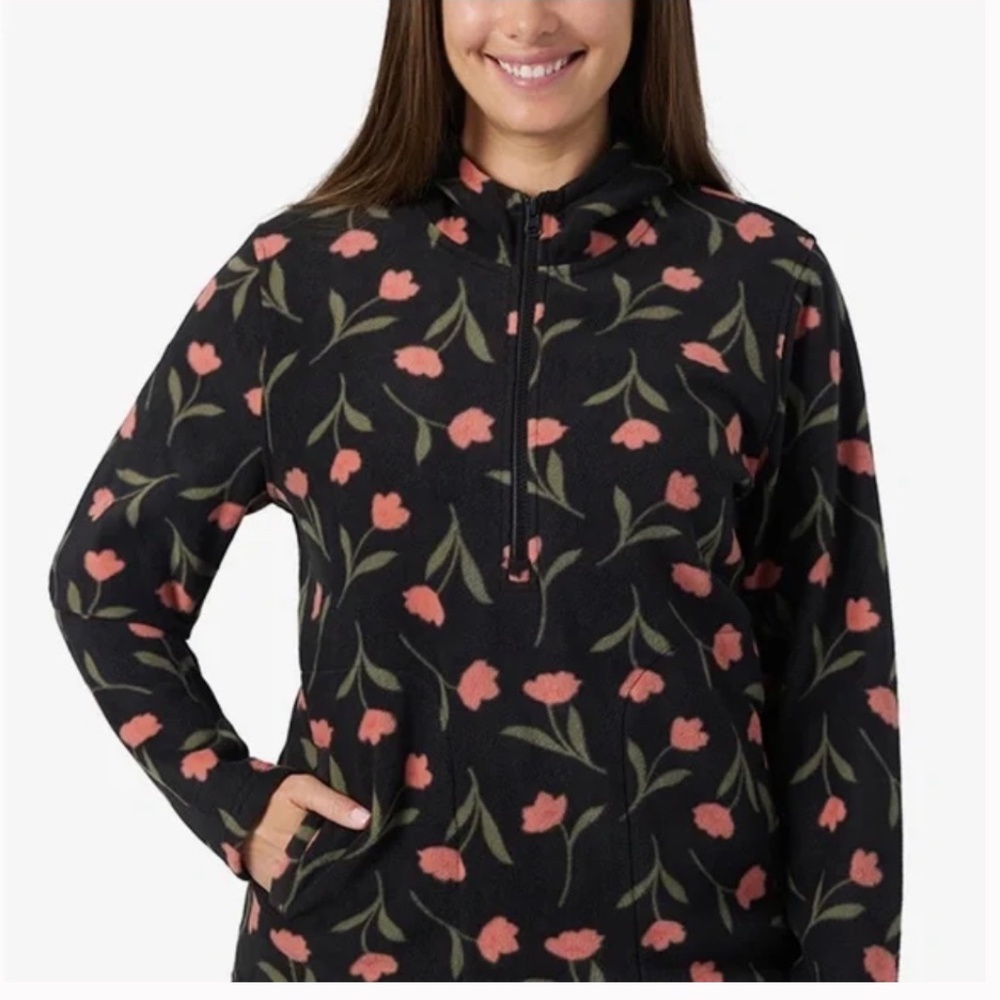 NEW! O’Neill Josie Half Zip Fleece Pullover Jacket Large Black Poppies Hoodie